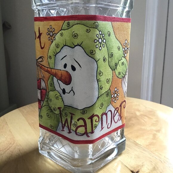 VTG Hand-Painted Glass Bottle 12" Snowman Heart Warmer Folk Art Signed 2010 Cork - Picture 2 of 7